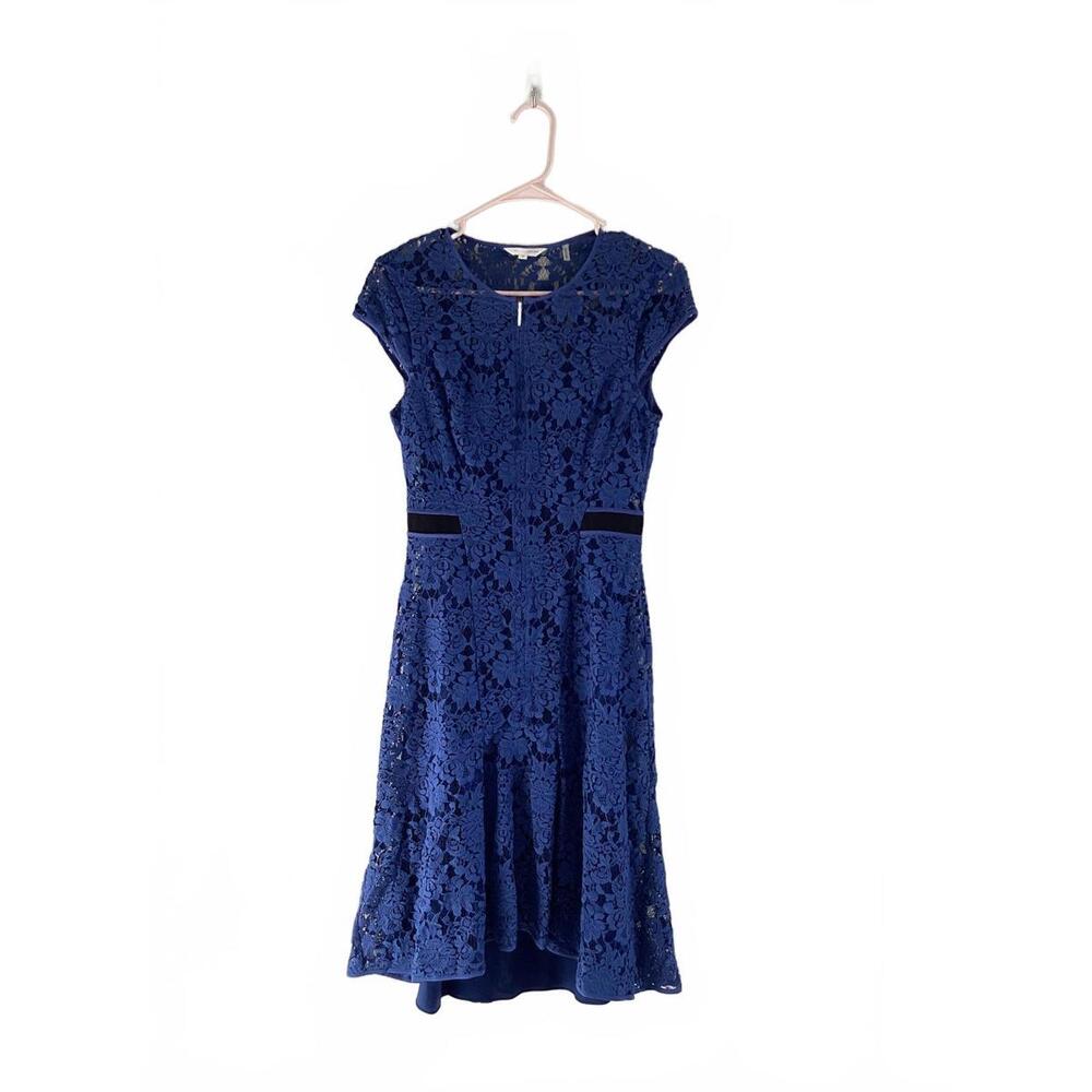 Rebecca Taylor Blue‎ Floral Lace Cap Sleeve Fit & Flare Dress Women's 0